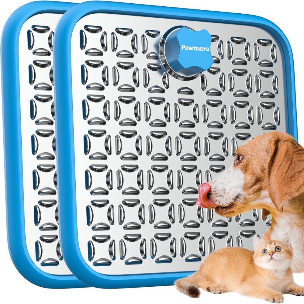 2 Pack Stainless Steel Lick Mat for Dogs & Cats Slow Feeder Mat Anxiety Reducer